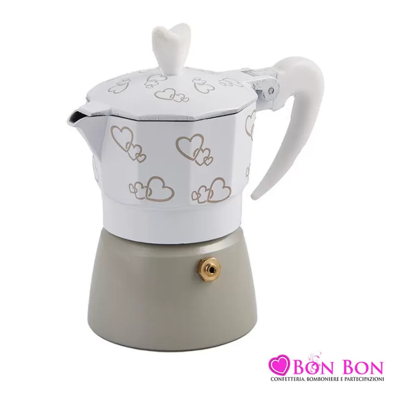 Bomboniera matrimonio caffettiera con decoro cuori Star Import Italia - 1