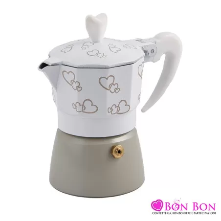 Bomboniera matrimonio caffettiera con decoro cuori Star Import Italia - 1