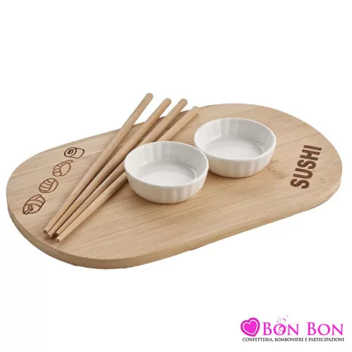 Bomboniera matrimonio set sushi con 4 bacchette in legno Royal Gifts - 1