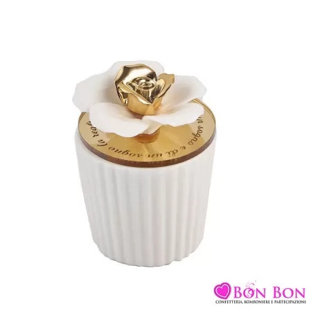 Bomboniera matrimonio candela bianca misura piccola con tappo decorato Star Import Italia - 1