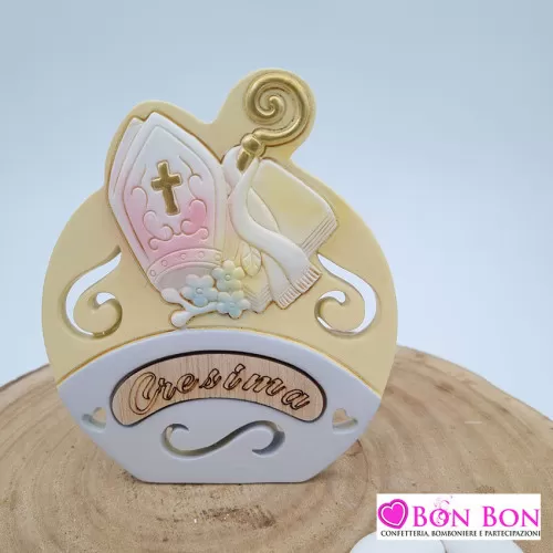 Bomboniera cresima con icona cresima e scritta in legno ETM - 1
