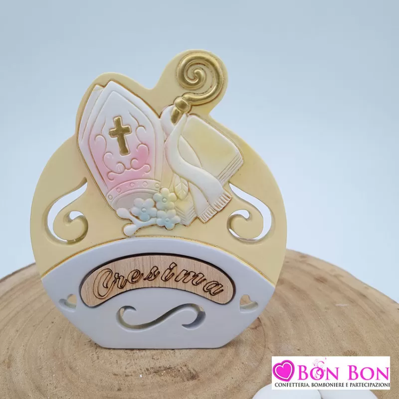 Bomboniera cresima con icona cresima e scritta in legno ETM - 1