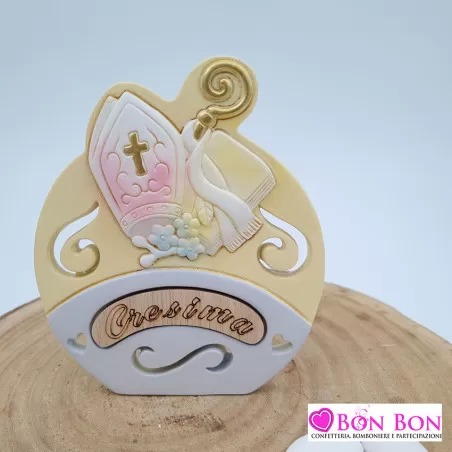 Bomboniera cresima con icona cresima e scritta in legno ETM - 1