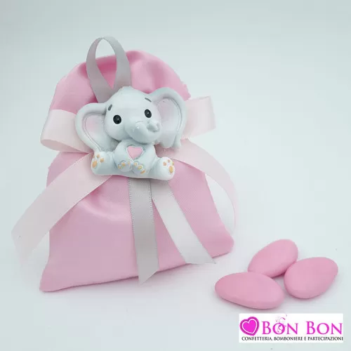 Sacchetto per battesimo busta rosa con applicazione elefante ETM - 1