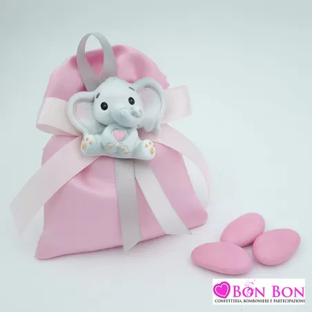 Sacchetto per battesimo busta rosa con applicazione elefante ETM - 1