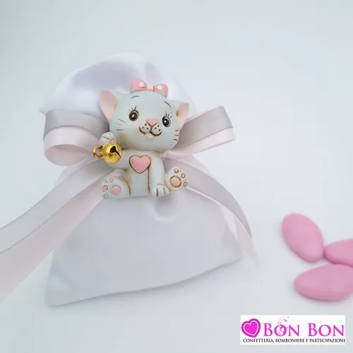 Sacchetto per battesimo busta bainca con applicazione gattino ETM - 1