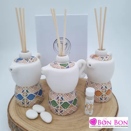 Bomboniera matrimonio profumatore caffettiera con decoro ETM - 1