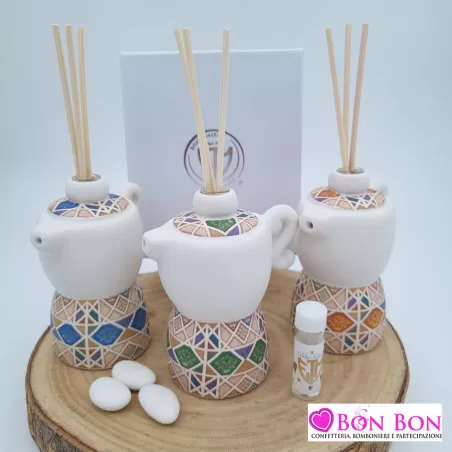 Bomboniera matrimonio profumatore caffettiera con decoro ETM - 1