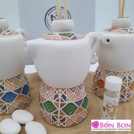 Bomboniera matrimonio profumatore caffettiera con decoro ETM - 12