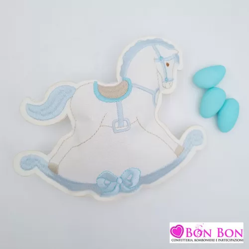 Sacchetto per battesimo cavallo a dondolo celeste Cupido - 1