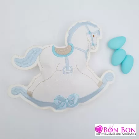 Sacchetto per battesimo cavallo a dondolo celeste Cupido - 1
