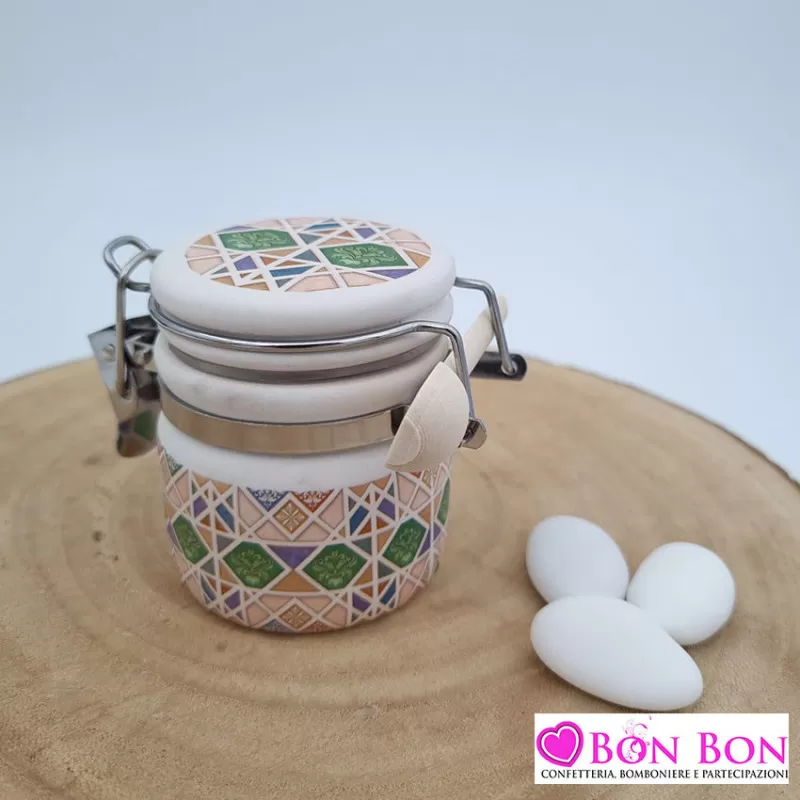 Bomboniera matrimonio barattolo con decoro maioliche ETM - 1