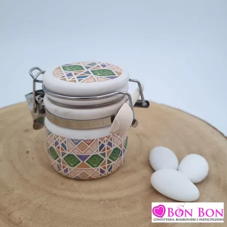 Bomboniera matrimonio barattolo con decoro maioliche ETM - 1