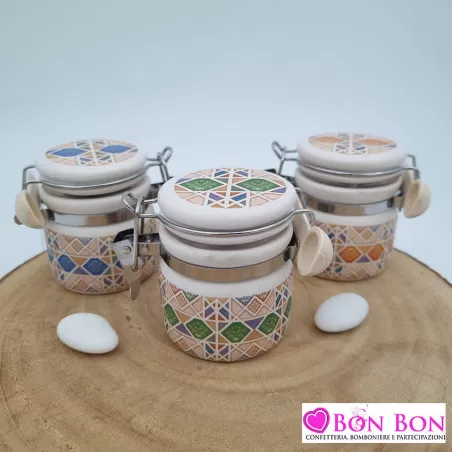 Bomboniera matrimonio barattolo con decoro maioliche ETM - 13