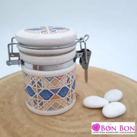 Bomboniera matrimonio barattolo con decoro maioliche altezza 8 ETM - 1