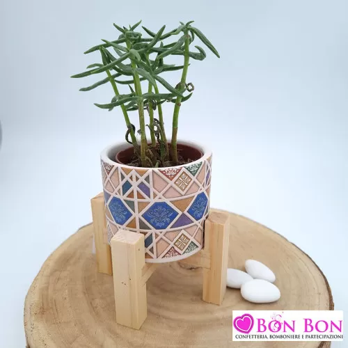 Bomboniera matrimonio porta piantina in ceramica decoro maioliche ETM - 1
