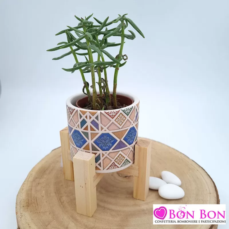 Bomboniera matrimonio porta piantina in ceramica decoro maioliche ETM - 1