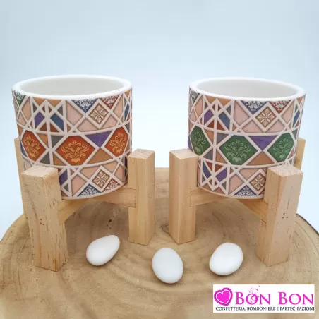 Bomboniera matrimonio porta piantina in ceramica decoro maioliche ETM - 2
