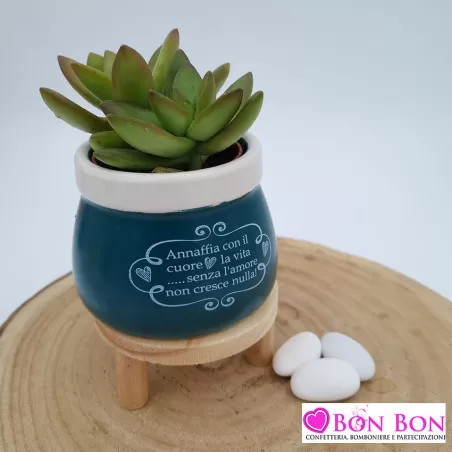 Bomboniera matrimonio porta piantina in ceramica con frase ETM - 1