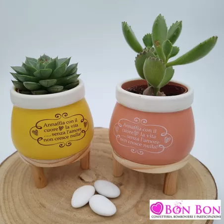 Bomboniera matrimonio porta piantina in ceramica con frase ETM - 2