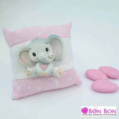 Sacchetto per battesimo cuscino con elefantino rosa ETM - 1
