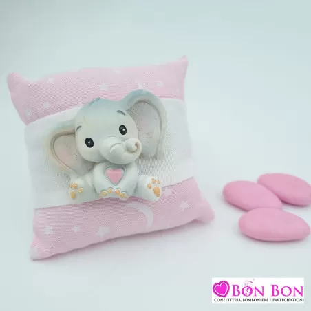 Sacchetto per battesimo cuscino con elefantino rosa ETM - 1