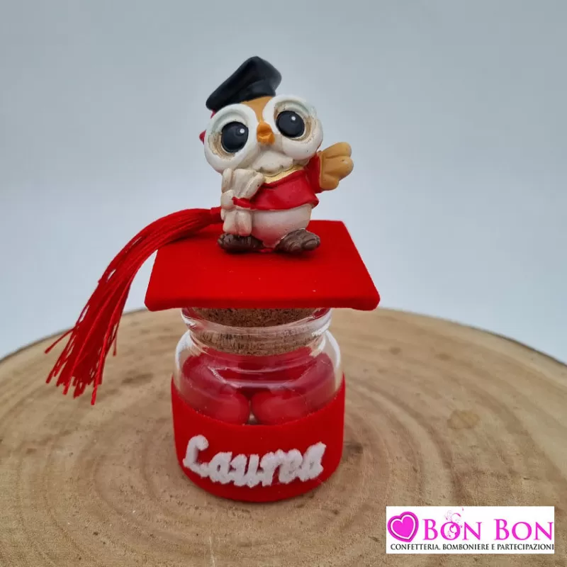 Porta confetti barattolo laurea con gufetto con tocco nero - 1