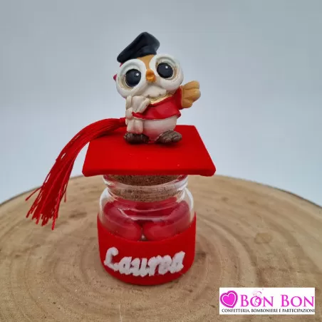 Porta confetti barattolo laurea con gufetto con tocco nero - 1