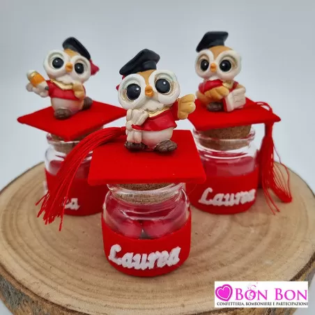 Porta confetti barattolo laurea con gufetto con tocco nero - 2