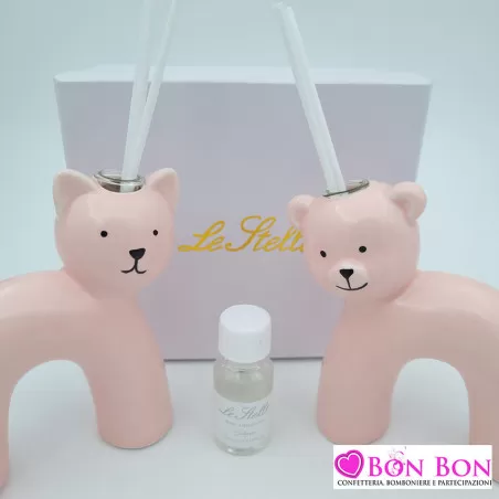 Bomboniera nascita e battesimo profumatore gatto e orso rosa Le stelle - 2