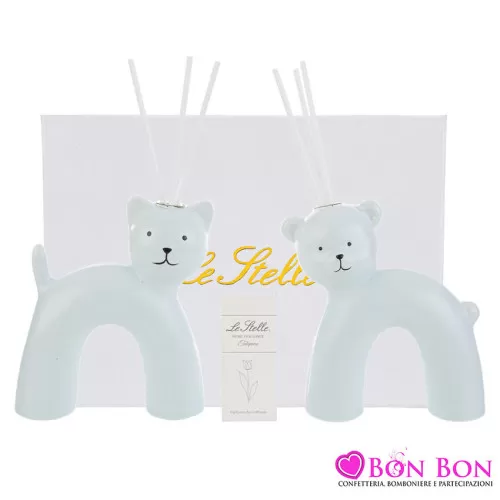 Bomboniera nascita e battesimo profumatore gatto e orso celeste Le stelle - 1