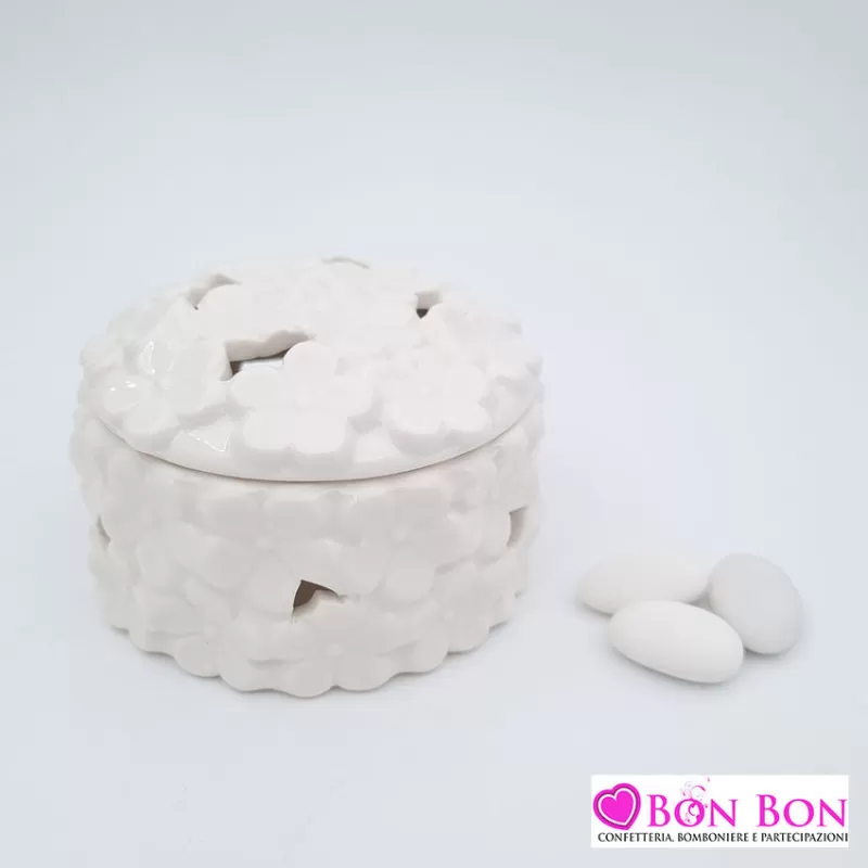 Bomboniera matrimonio scatola fiori bianca - 1