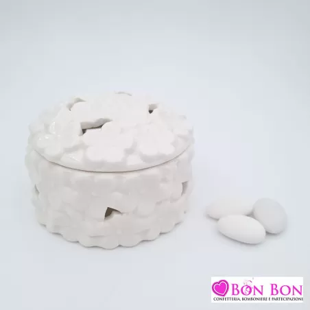 Bomboniera matrimonio scatola fiori bianca - 1