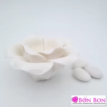 Bomboniera matrimonio candela profumata rosa bianca - 2