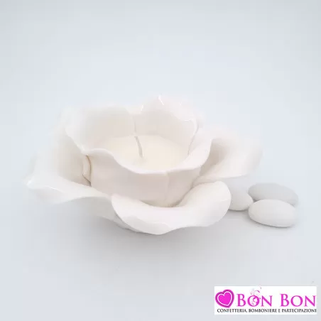Bomboniera matrimonio candela profumata rosa bianca grande - 2