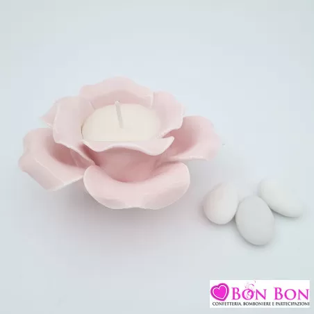 Bomboniera matrimonio candela profumata rosa rosa - 1