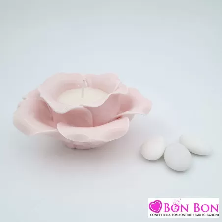 Bomboniera matrimonio candela profumata rosa rosa - 2