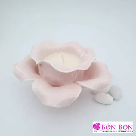 Bomboniera matrimonio candela profumata rosa rosa grande - 1