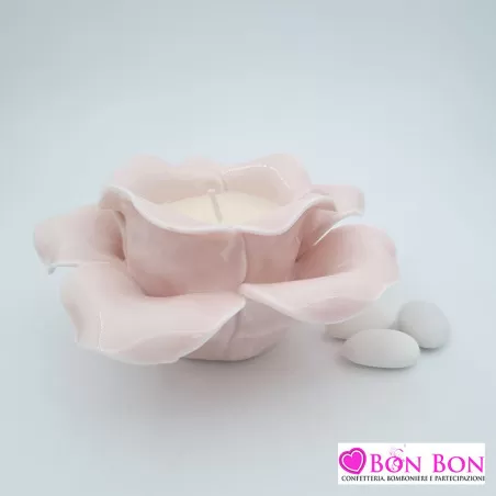 Bomboniera matrimonio candela profumata rosa rosa grande - 2