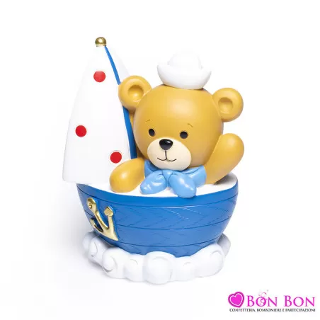 Bomboniera nascita e battesimo orsetto marinaio salvadanaio Margot - 1