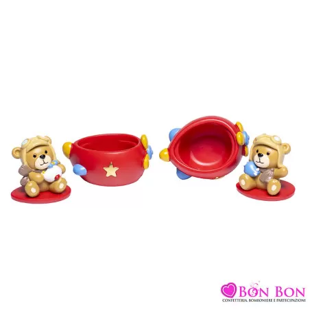 Bomboniera nascita e battesimo orsetto aviatore su scatola Margot - 2