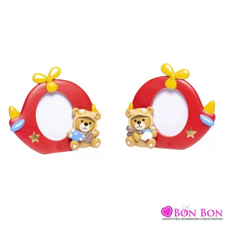 Bomboniera nascita e battesimo orsetto aviatore portafoto piccolo Margot - 1