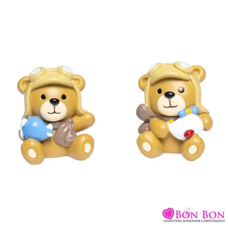 Bomboniera nascita e battesimo orsetto aviatore medio Margot - 1