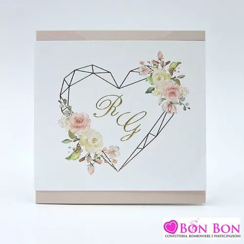 Partecipazione matrimonio con cuore stilizzato oro 08110 Alessia Partecipazioni - 1