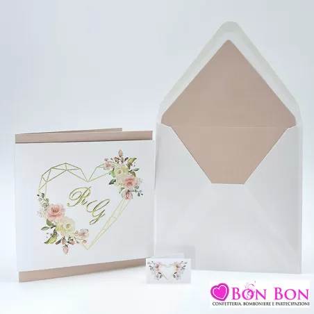 Partecipazione matrimonio con cuore stilizzato oro 08110 Alessia Partecipazioni - 3