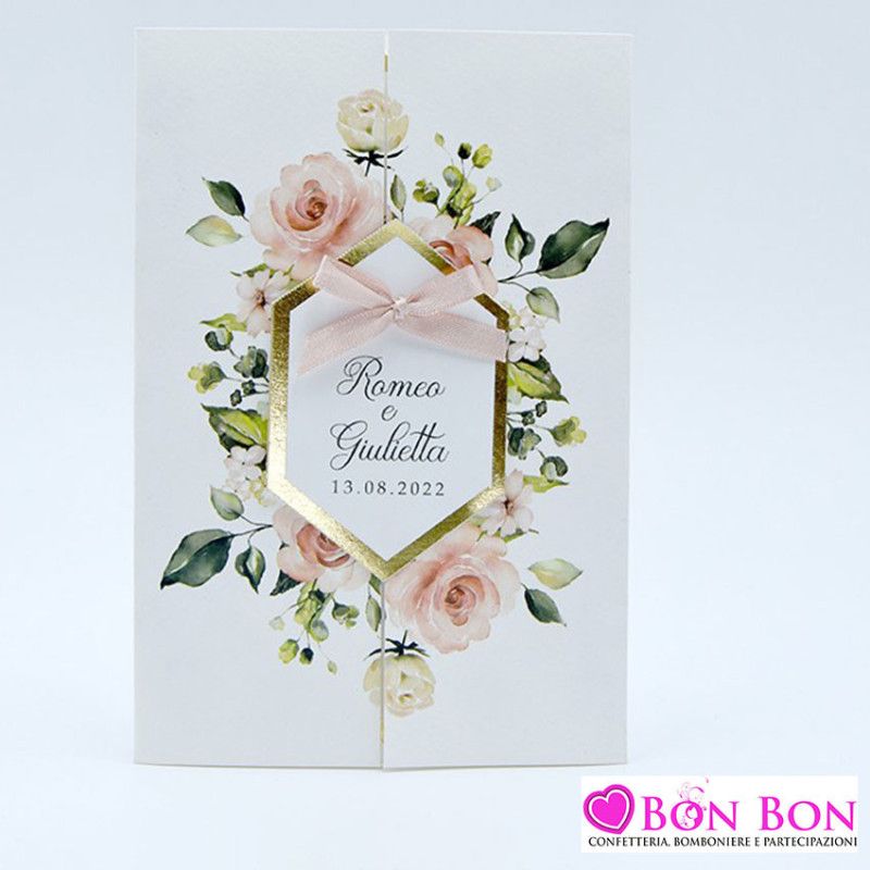 Partecipazione matrimonio con rose rosa 08155