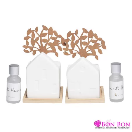 Bomboniera matrimonio profumatore casetta con base in legno Margot - 1