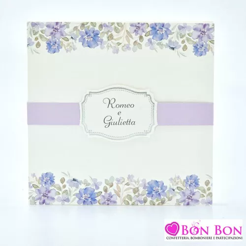 Partecipazione matrimonio con fiori blu e lilla 08974 Alessia Partecipazioni - 1