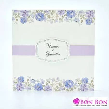 Partecipazione matrimonio con fiori blu e lilla 08974 Alessia Partecipazioni - 1