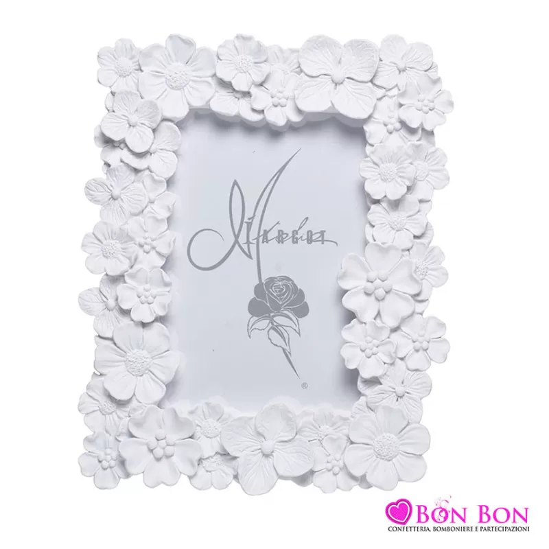 Bomboniera matrimonio portafoto grande con fiori in resina Margot - 1